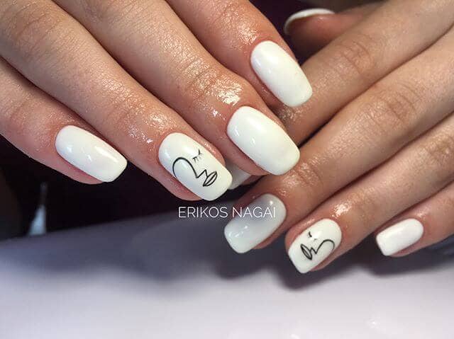 Solid White Nail with Minimalist Artistic Accent Nail