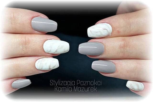 Glossy Gray and White Nails