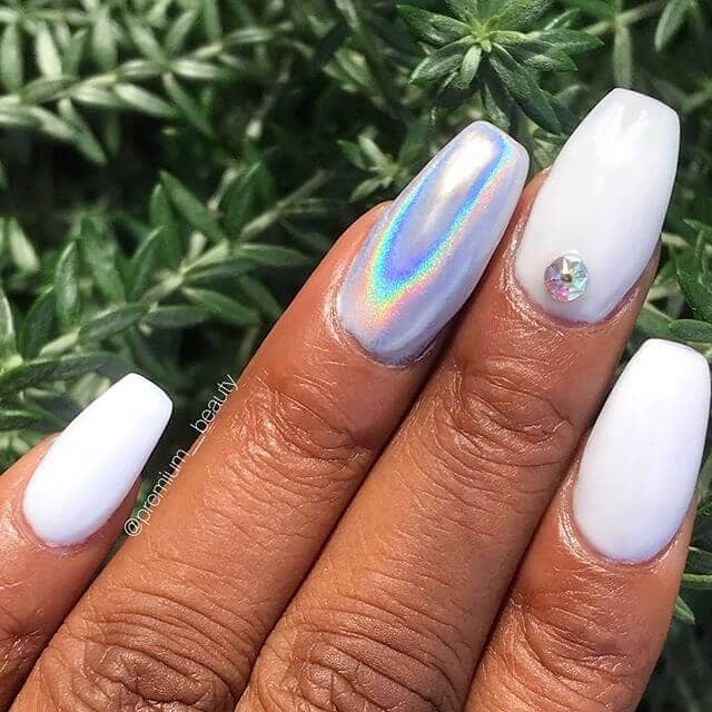 Matte White Nails with Shimmering Accents