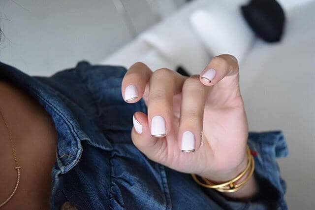 Metallic Tipped Regal Milky White Nails, Gold Nails