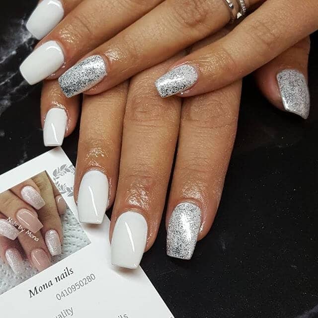  Bright and Bold White and Silver Foiled Milky White Nails