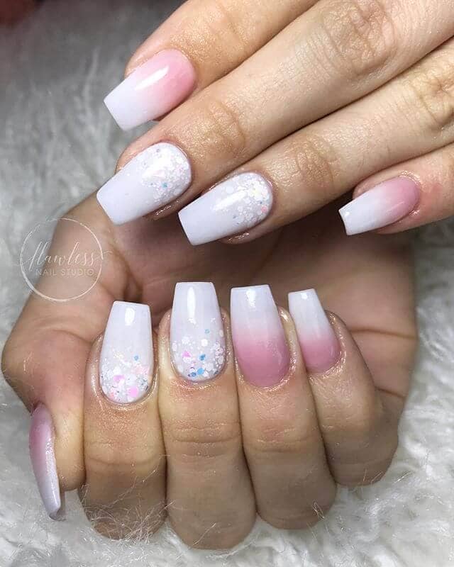 Inspired Beauty: Whimsical Pink and Confetti Sparkled White Nail Designs