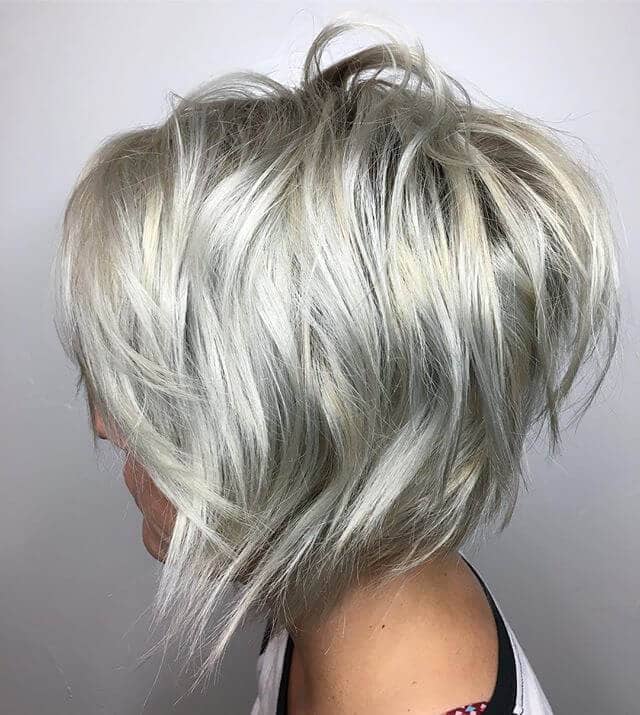 Stunning Silver A-line Shaggy Bob and Bangs