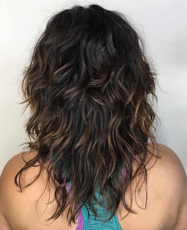 Sun-kissed Brunette Curls in Shaggy Tiers