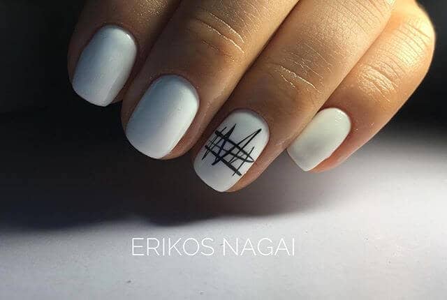 White Natural Nails with Cool Black Accent, Press on Nails