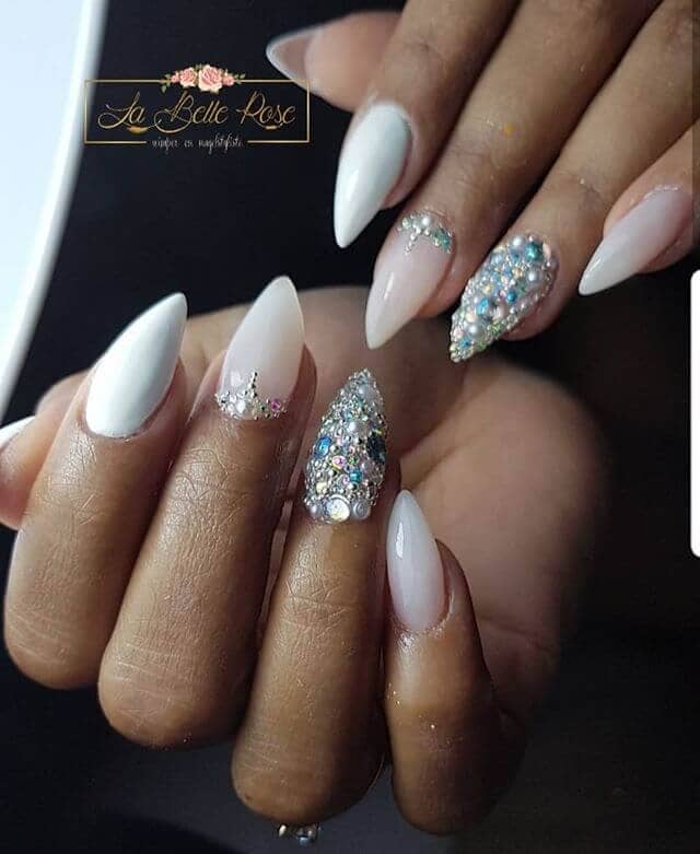 Glammed Out White Rock Princess Nails