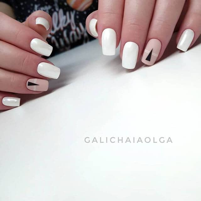  White Nails with a Cool Modern Accent