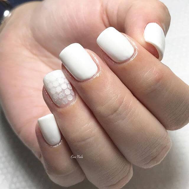 Simple White Nails with Circular Accents