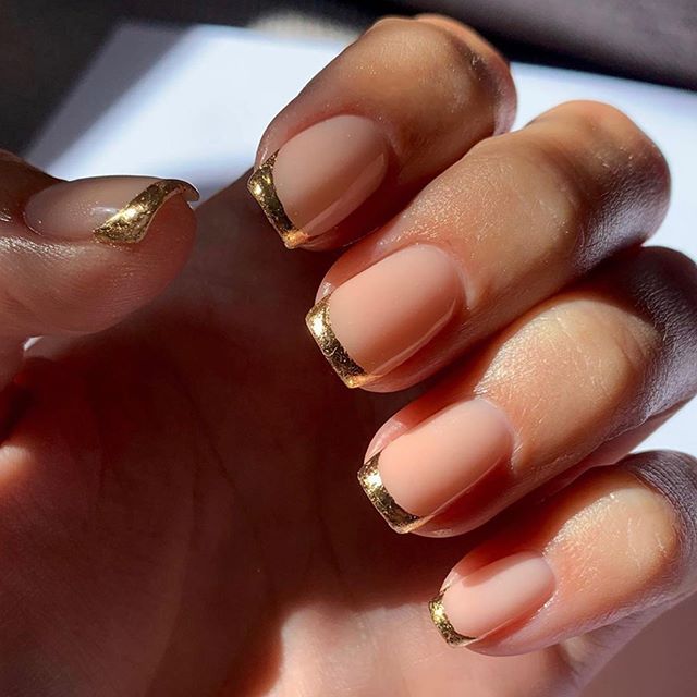 Elegant Golden Edge Nail Design by Nail Artist