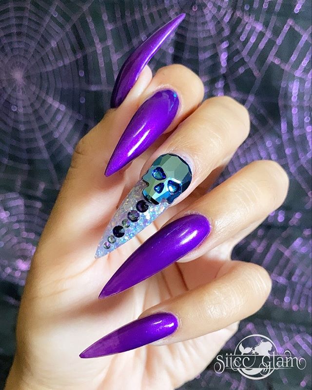 Nail Art: Neon Purple Skull Stiletto Nails