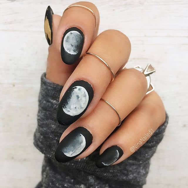 Lunar Themed Black and White Nail Art