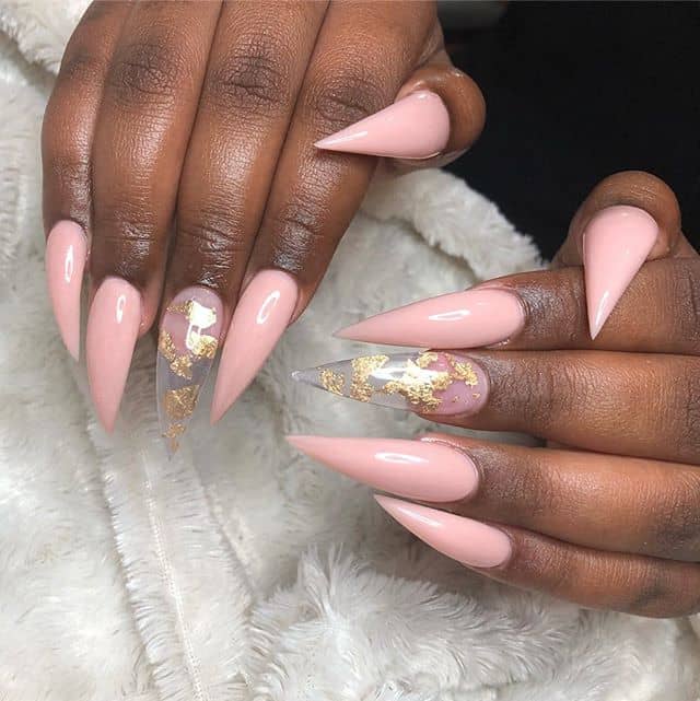 Nail Art: Cotton Candy Pink with a Golden Accents Stiletto Nails