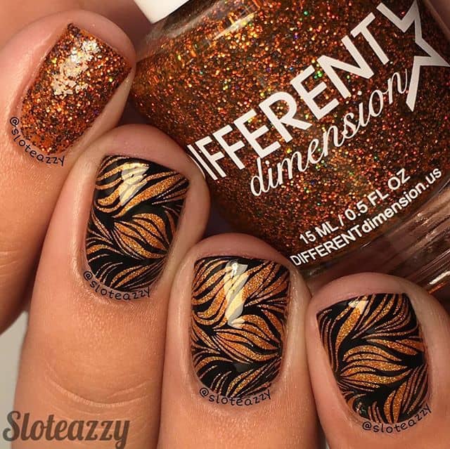 Nail Design: Copper Shimmer Stamped Short Nail Design by Nail Artist