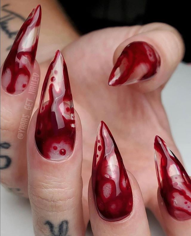 Nail Art: Creepy Dripping Blood Stiletto Nails