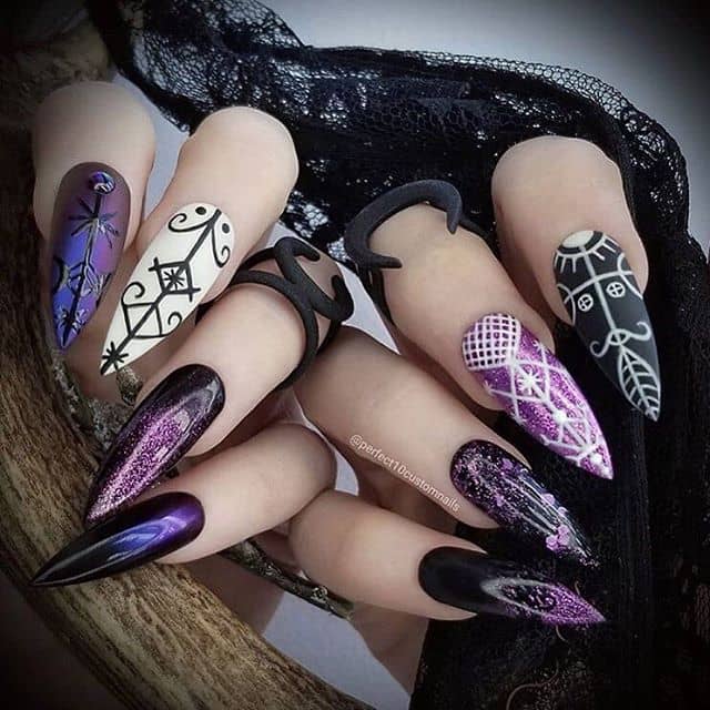 Mix-and-Match Macabre Purple Nail Designs