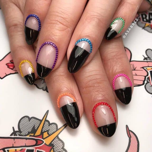 Colorful Borders and Cool 3-D Nail Art Chains by Nail Artist