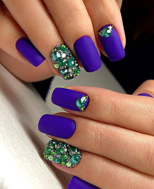 Matte Iris Nails with Emerald Accents