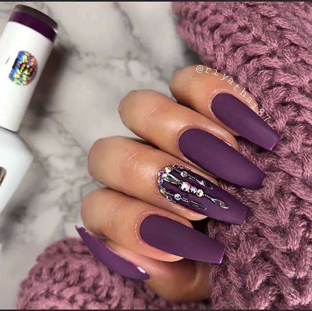 Bejeweled Bold Eggplant Ballerina Nails