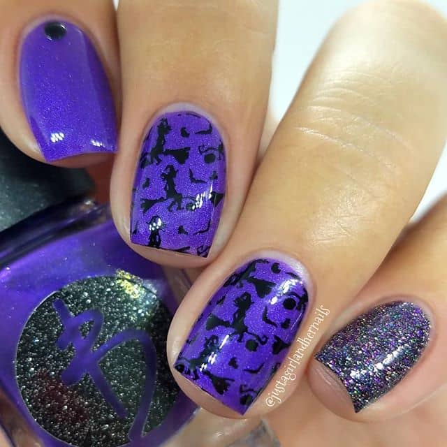 Playful Witchy Black and Purple Nail Art