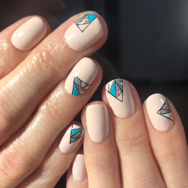 Simple Gorgeous Geometric Nail Design with Sparkle Accents by Nail Artist