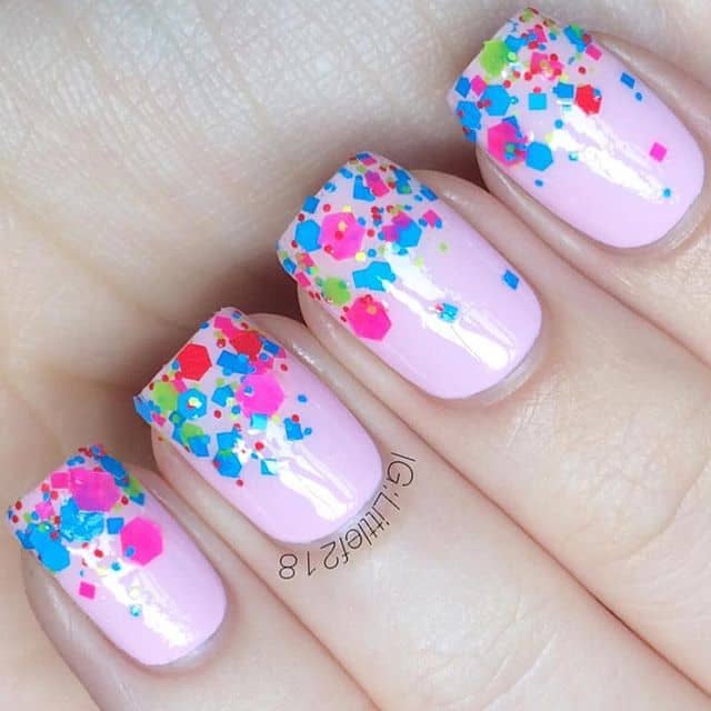 Sweet Confetti Dipped Pink Party Nails by Nail Artist