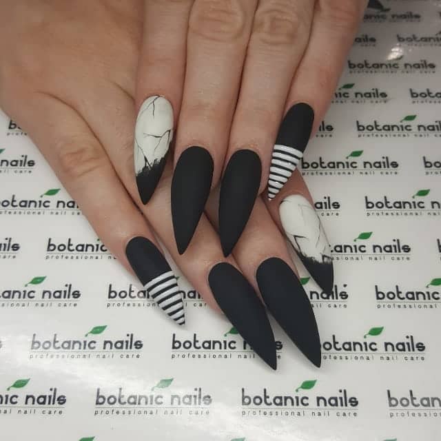 Matte Black Tapered Nails with Fierce Accents