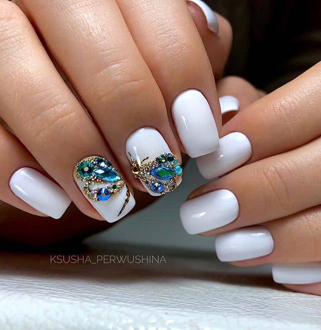 Clean White Nails Embellished with Dragonfly Dreams