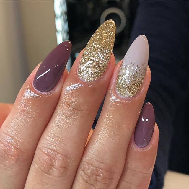 Beautiful Mauve Nails with Royal Gold Accents