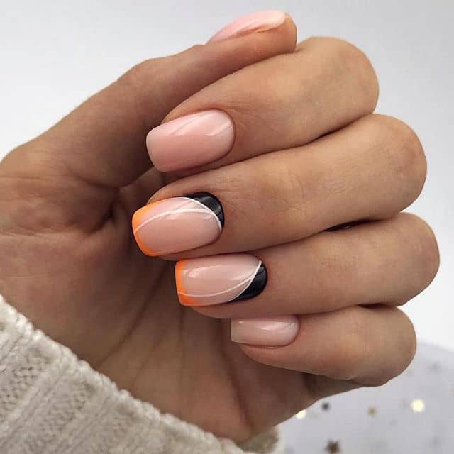 Natural Bush Pink Nails with a Dash of Orange and Black