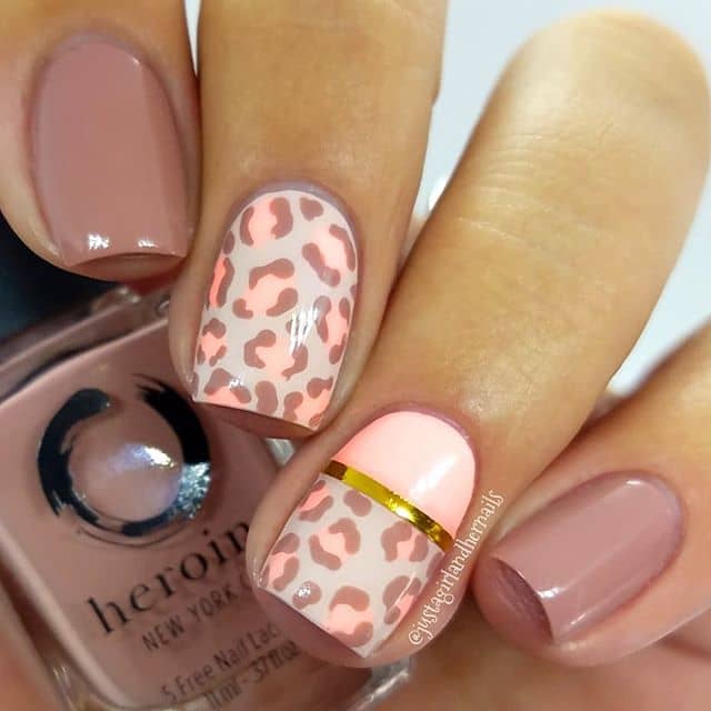 Pink and Nude Leopard Print Nail Art
