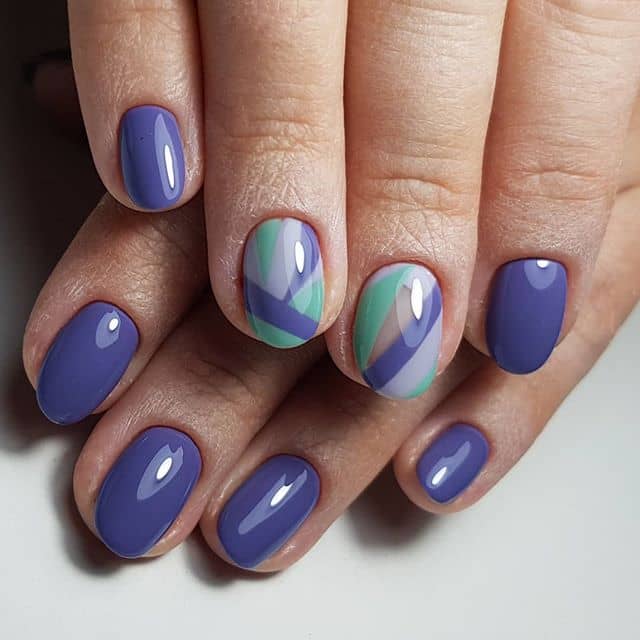 Cornflower Simple Nails with a Geometric Accent