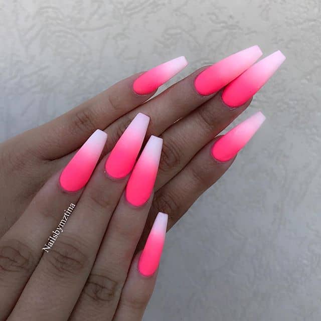 Hot Pink Nails with Cool White Tips