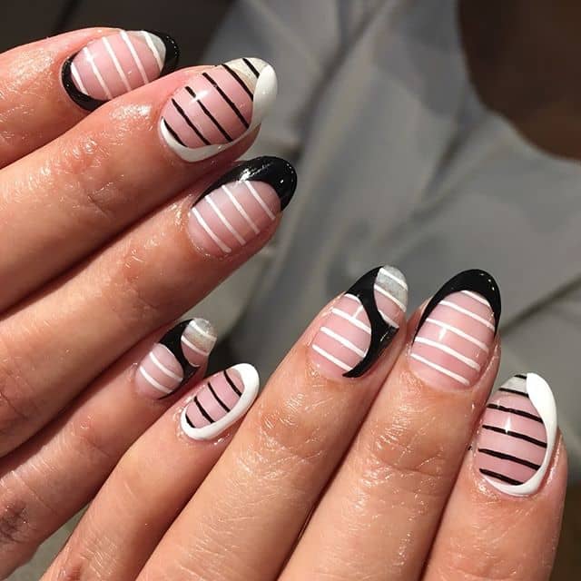 White and Black Stripes and Swirls