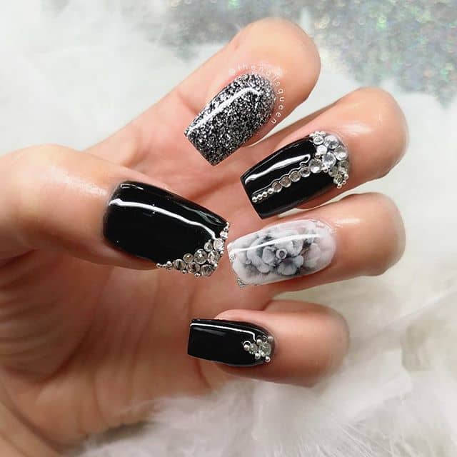 Bling Bling Black and White Nails