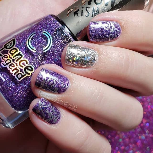 Design for Short Nails: Fun Holographic Purple and Silver Glitter Polish