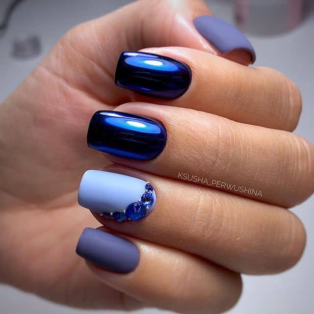 Metallic and Matte Blue and Purple Nails