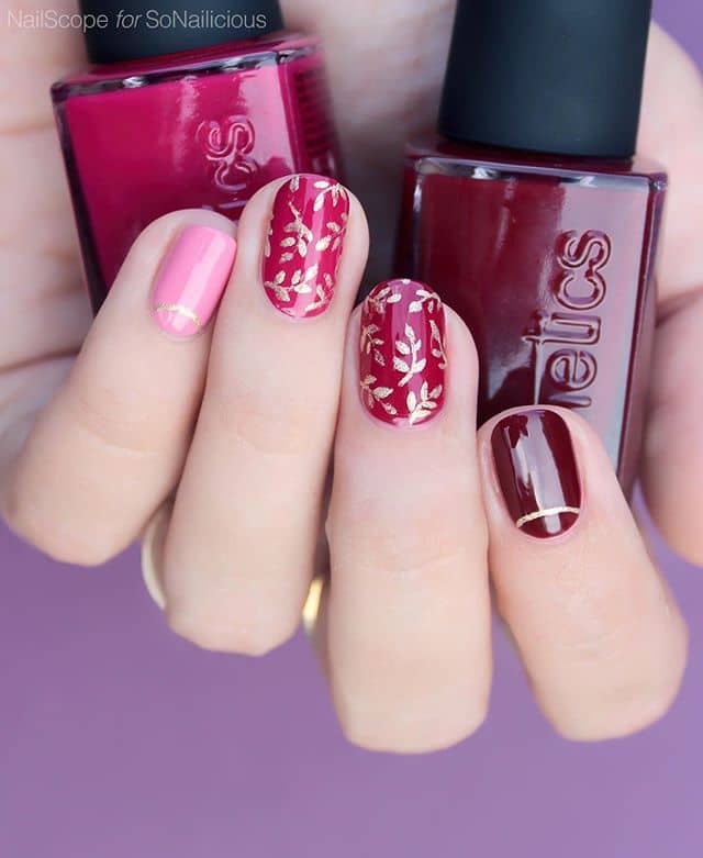 Nail Designs: Pretty Tonal Pinks and Red for Short Nails