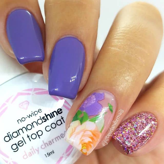 Gorgeous Lilac Nails with a Rose Accent