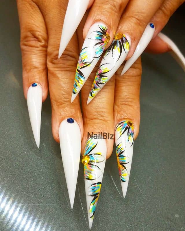 Extra Long Stiletto Nails with Color Bursts