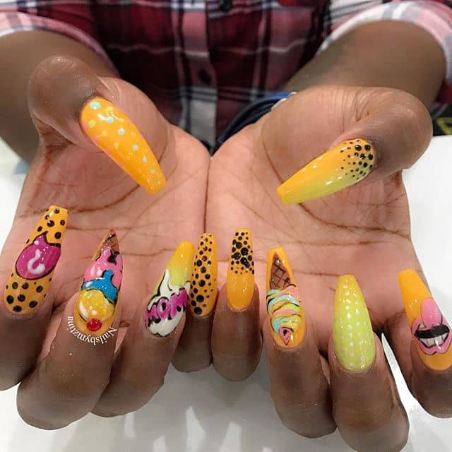 Yellow Nails with Dots and Cute Designs