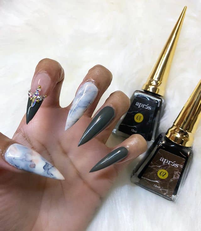 Marvelous Marble with Fierce Stiletto Daggers, Acrylic Nails, Almond Nails