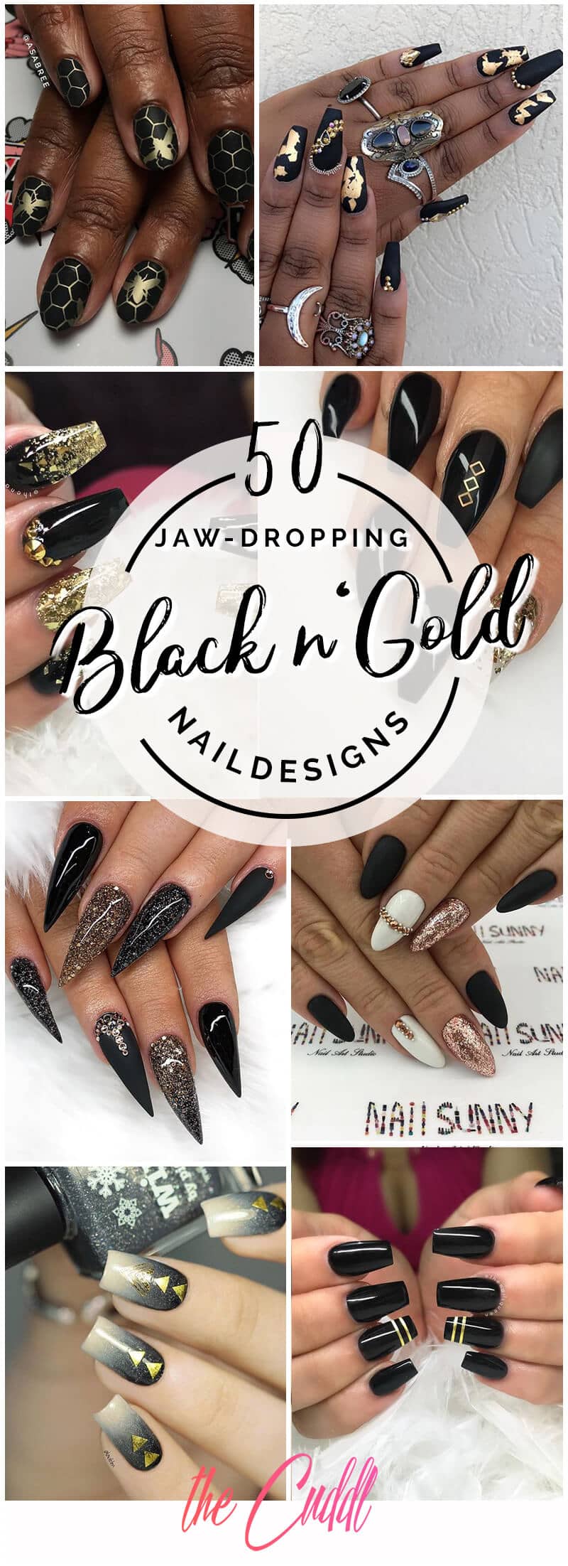 50 Jaw-Dropping Designs for Black and Gold Nails That Will Make You Gasp