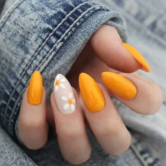 Floral and Spring Fling Orange Nails