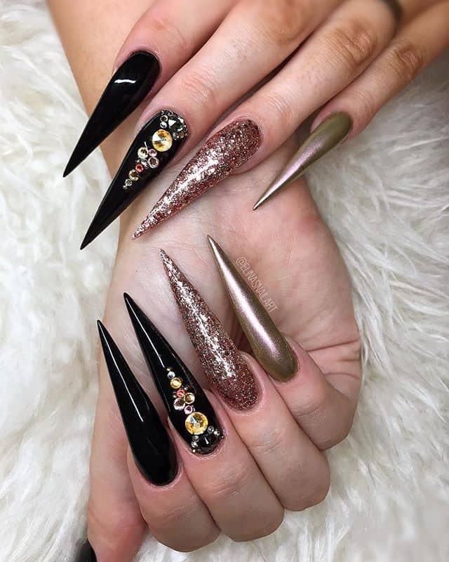 Black and Gold Metallic Sky-high Stilettos