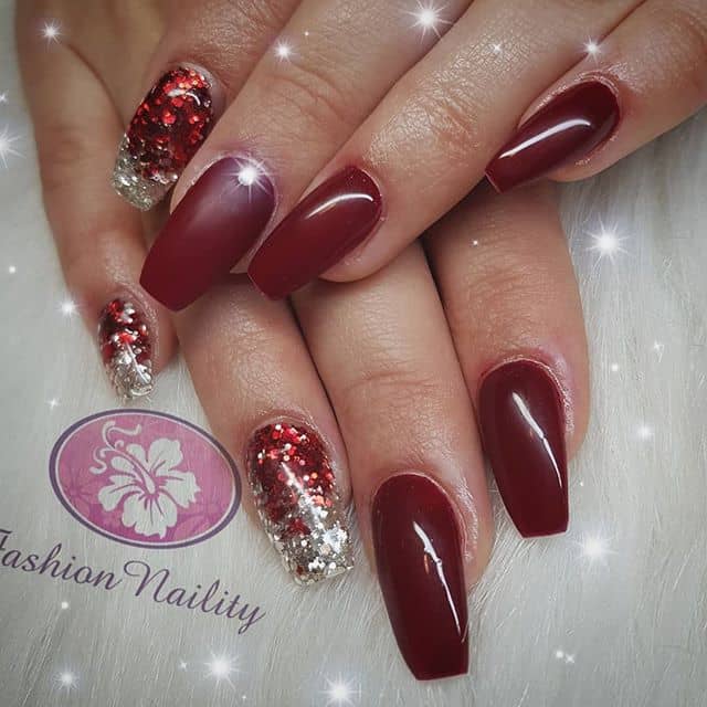 Red and Gold Sparkling Ombre Nails