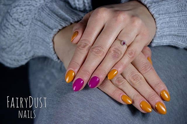 Indigo and Mustard Orange Nails