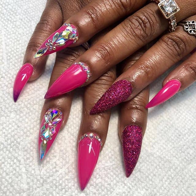 Try on these Sultry Pink Pointy Acrylic Nail Designs