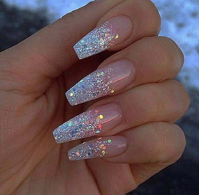 White-Hot Silver Glitter Ombre Nails