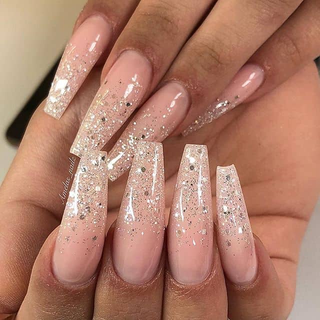 Pearl and Pink Silver Glitter Nails