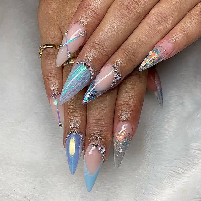 Cute, Cool Nails with a Light Blue Shimmer